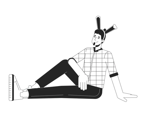 Relaxed caucasian man with rabbit ears  Illustration