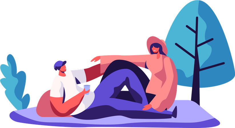 Relaxed Couple on Picnic  Illustration