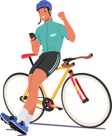 Relaxed Cyclist using mobile On Cycle  イラスト