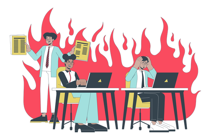 Relaxed employee and colleagues under pressure  Illustration