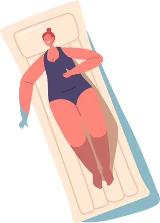 Relaxed Female Floating on Inflatable Mattress  Illustration