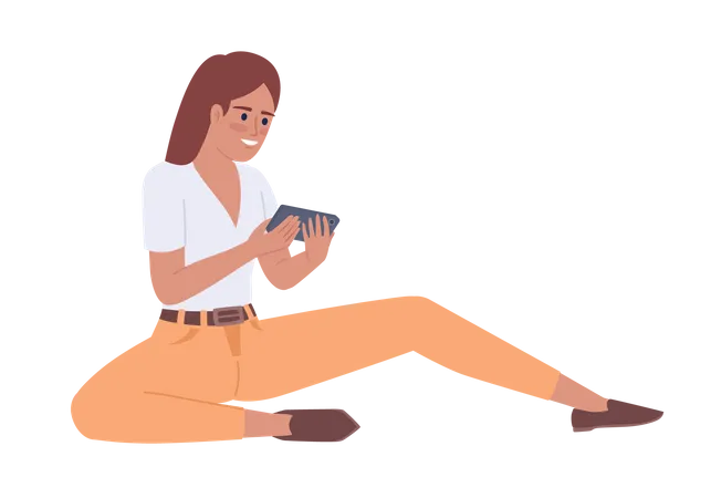 Relaxed girl playing on game console Illustration