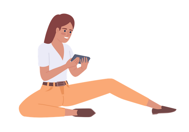 Relaxed girl playing on game console  Illustration