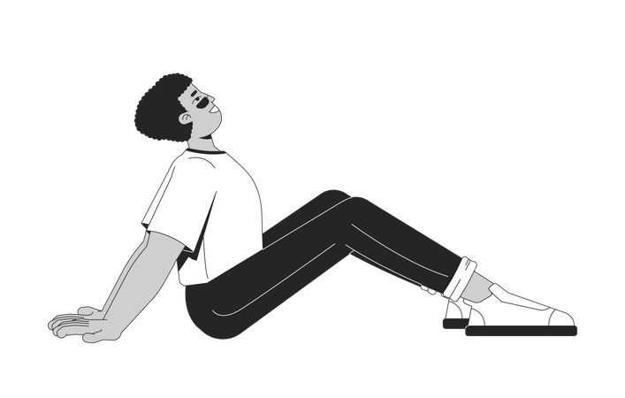 Relaxed latino man sitting on floor leaning back  Illustration