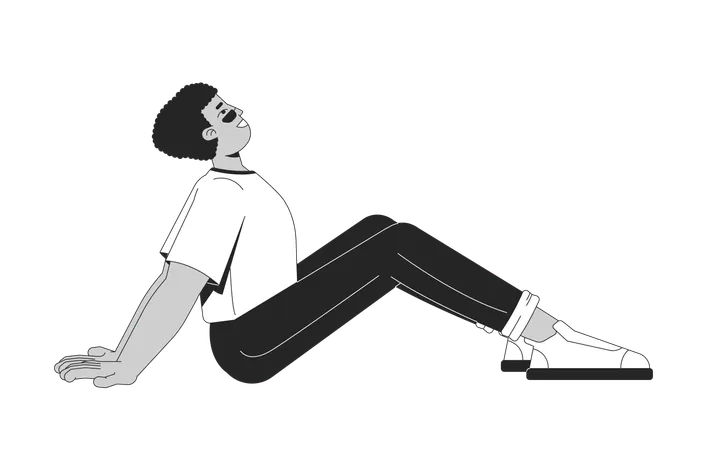 Relaxed latino man sitting on floor leaning back  Illustration
