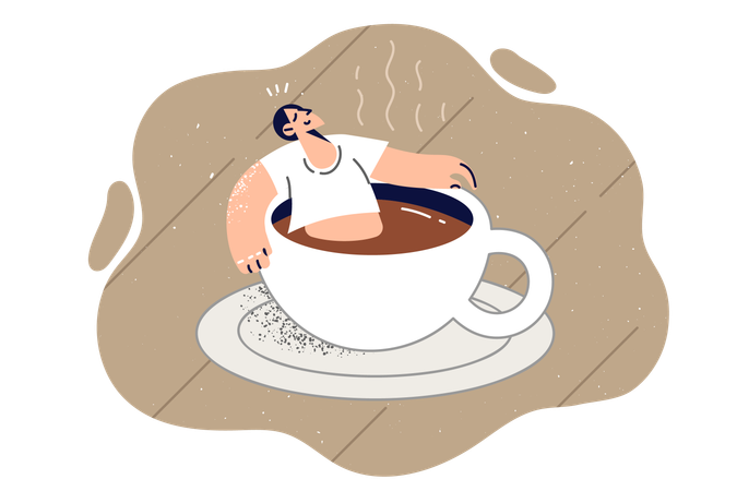 Relaxed man sits inside large cup of coffee  Illustration