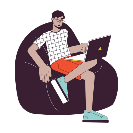 Relaxed man sitting on beanbag  Illustration