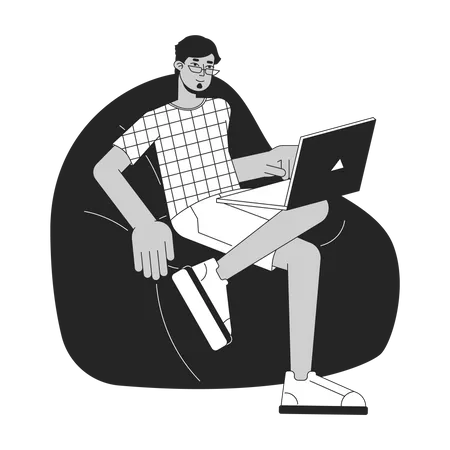 Relaxed man sitting on beanbag  Illustration