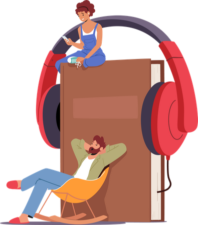 Relaxed people listening e book  Illustration