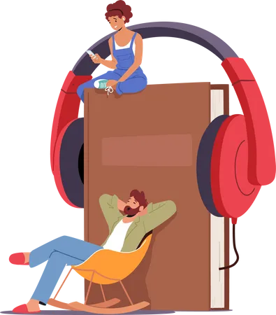 Relaxed people listening e book  Illustration
