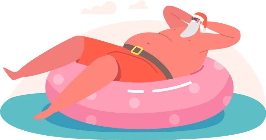 Relaxed Santa Claus in swimming pool Illustration