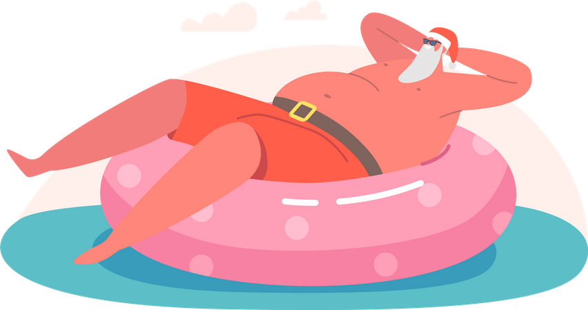 Relaxed Santa Claus in swimming pool  Illustration