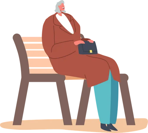 Relaxed Senior Female sitting on bench Illustration