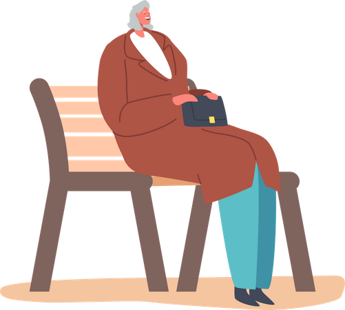 Relaxed Senior Female sitting on bench  Illustration