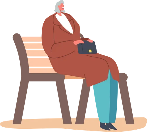 Relaxed Senior Female sitting on bench  Illustration