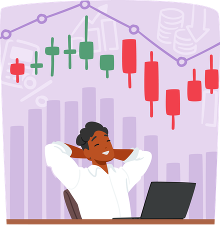 Relaxed trader male sits at desk  Illustration