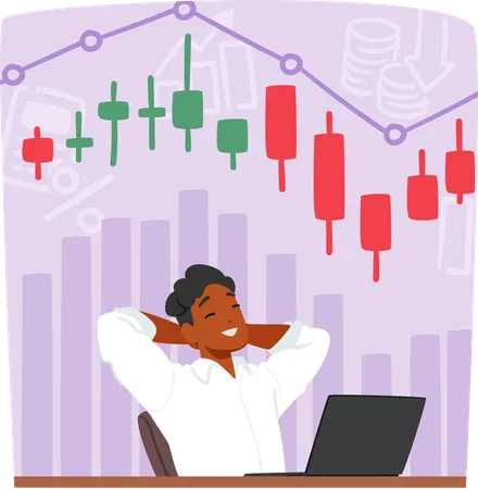 Relaxed trader male sits at desk  Illustration