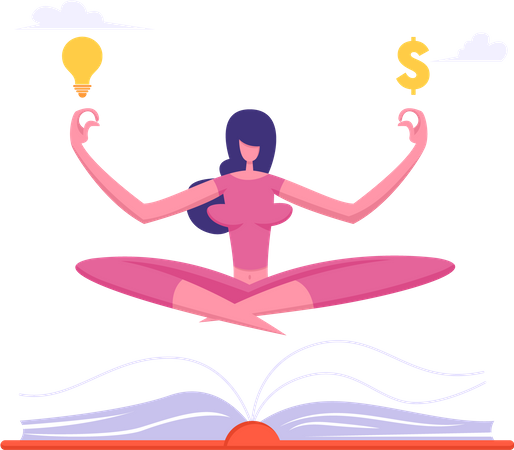 Relaxed woman doing yoga to be stress free  일러스트레이션