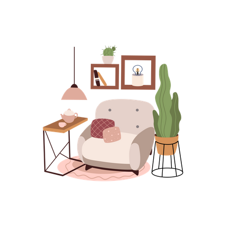 Relaxing area with couch  Illustration