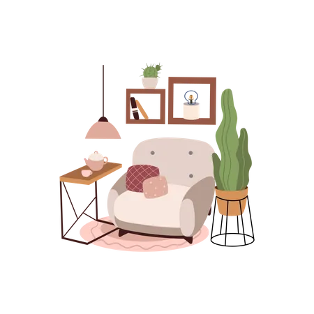 Relaxing area with couch  Illustration