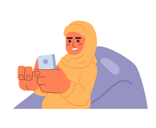 Relaxing hijab girl on beanbag chair  イラスト