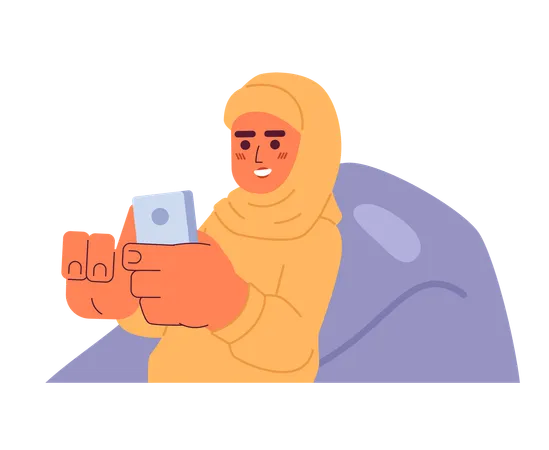 Relaxing hijab girl on beanbag chair  Illustration