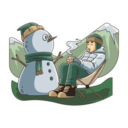 Relaxing in nature in snowfall weather  Illustration