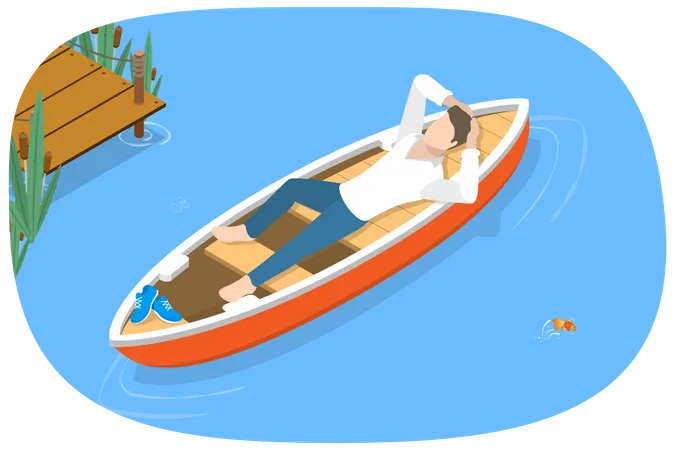 3 D Isometric Flat Vector Conceptual Illustration Of Relaxing Lying On Boat Active Lifestyle And Recreation Illustration