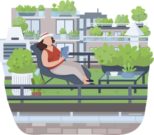 Relaxing on veranda  Illustration