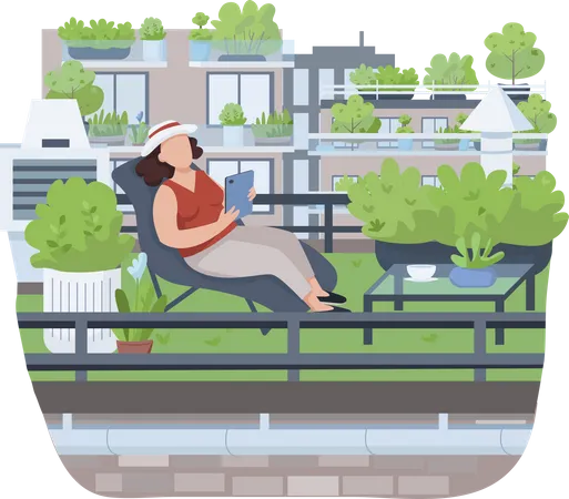 Relaxing on veranda  Illustration