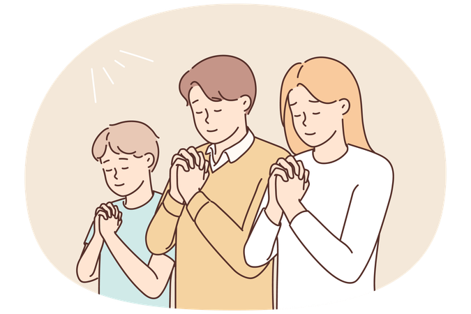 Religious family with child praying  Illustration