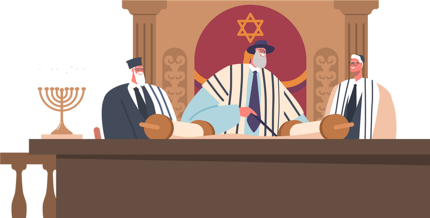Religious gathering in synagogue  Illustration