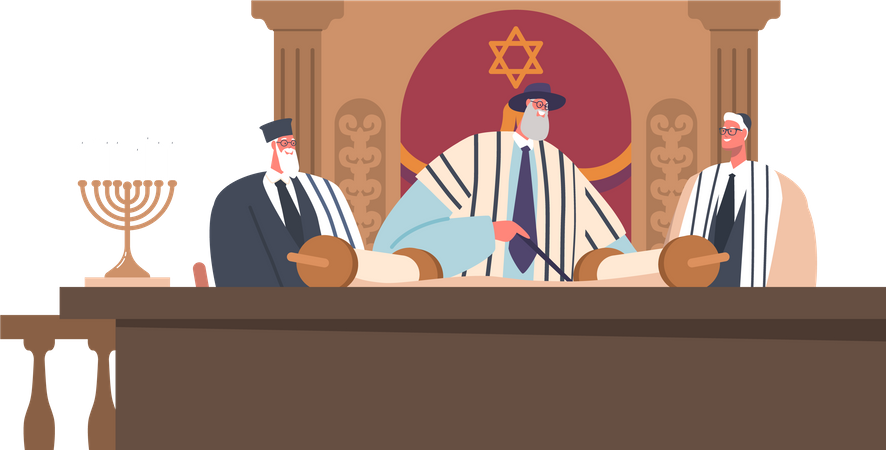 Religious gathering in synagogue  Illustration