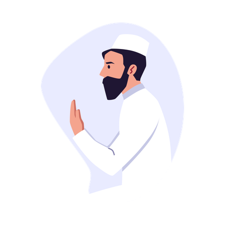 Religious Muslim man holding hands in Islamic pray  Illustration