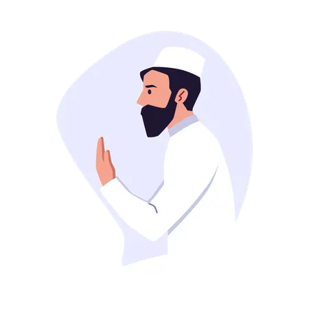 Religious Muslim man holding hands in Islamic pray  Illustration