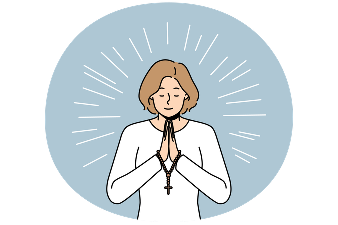 Religious woman with rosary praying  Illustration