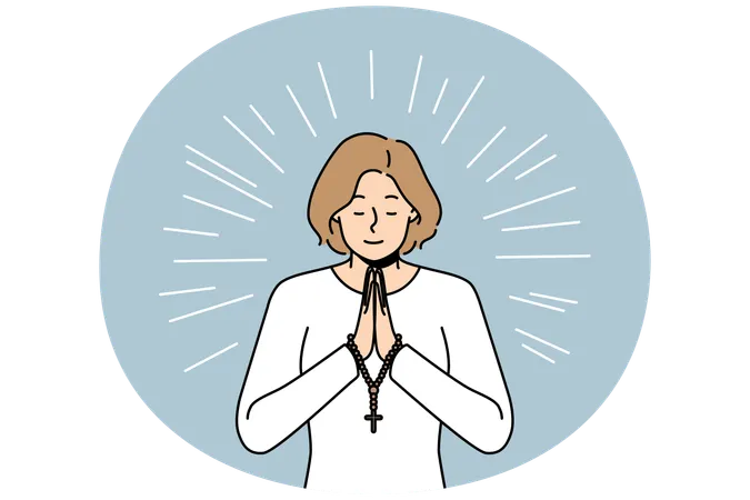 Religious woman with rosary praying  Illustration