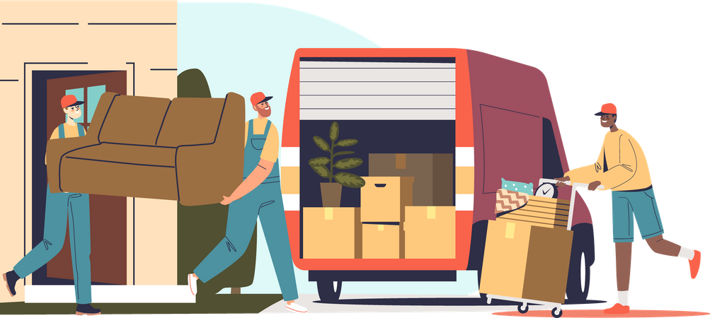 Relocation service worker loaders loading furniture  Illustration