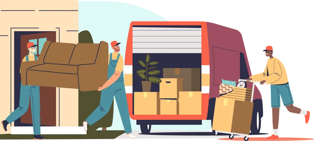 Relocation service worker loaders loading furniture  Illustration