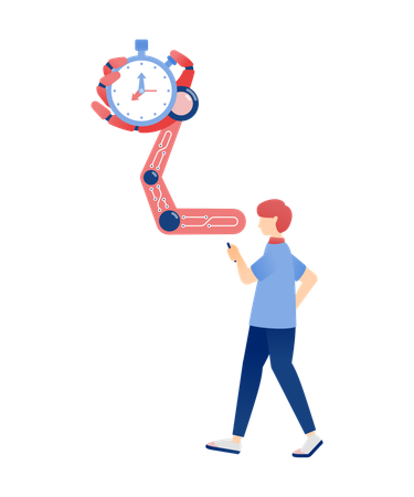 Reloj con forma de mano de cyborg para aplicaciones de gestión del tiempo y programación de eventos  Ilustración