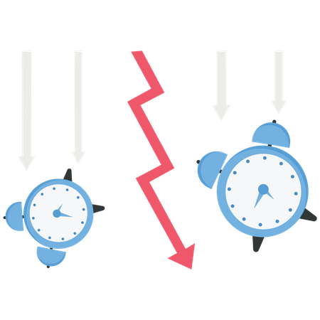 Reloj y flecha roja bajando  Ilustración