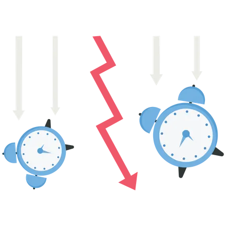 Reloj y flecha roja bajando  Ilustración