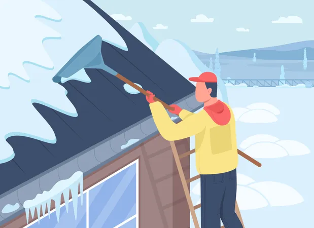 Remoção de neve no telhado  Ilustração