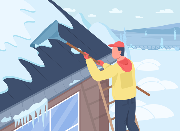 Remoción de nieve en la azotea  Ilustración