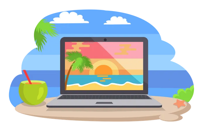 Remote beach working place  Illustration
