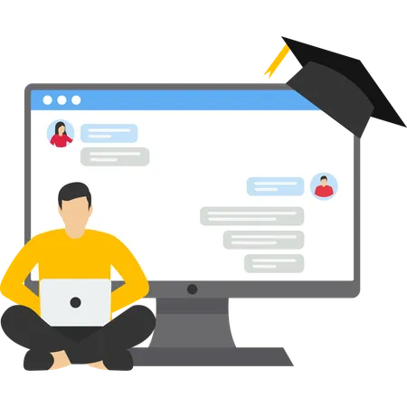 Remote class online lesson virtual teaching by Zoom conference call on laptop  Illustration