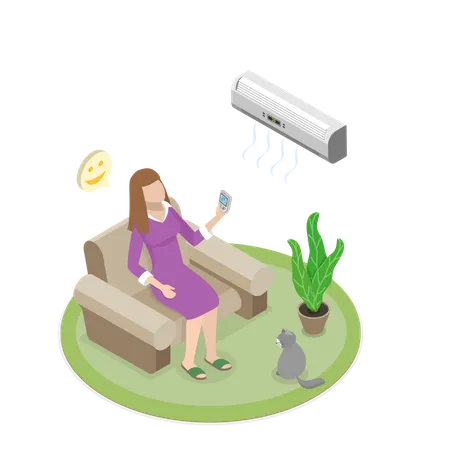 3 D Isometric Flat Vector Illustration Of Remote Control Air Conditioner Comfort And Convenience Illustration