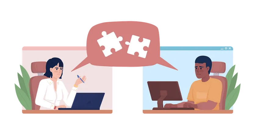 Remote coworkers having communication barrier  Illustration