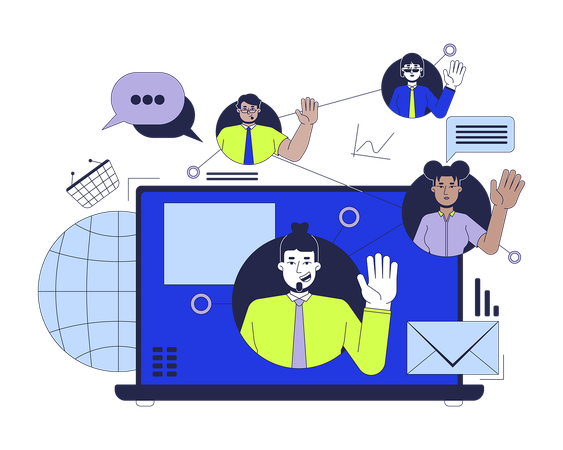 Remote digital marketing team working together  Illustration