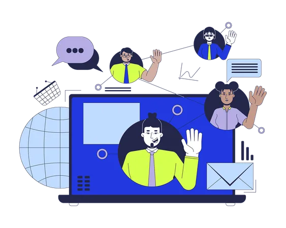 Remote digital marketing team working together  Illustration